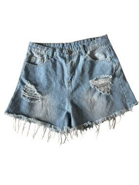 SHEIN Light Blue Distressed Denim Shorts
